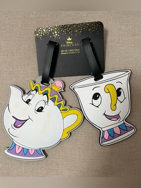 NEW Disney Princess Luggage Tag Set Mrs Potts Chip Beauty and the Beast Flawed